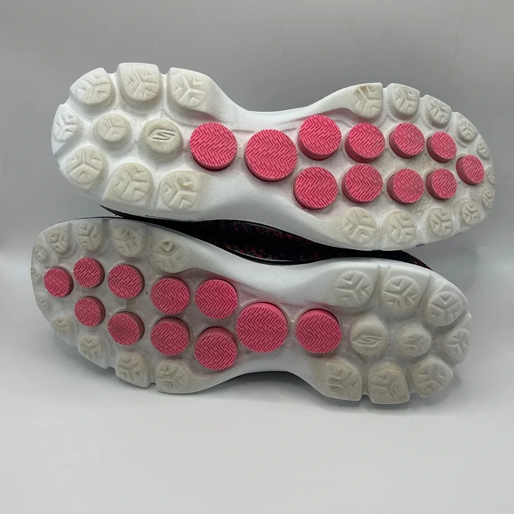 Skechers Women’s Slip-On Knit Sneakers in Black with Pink Accents